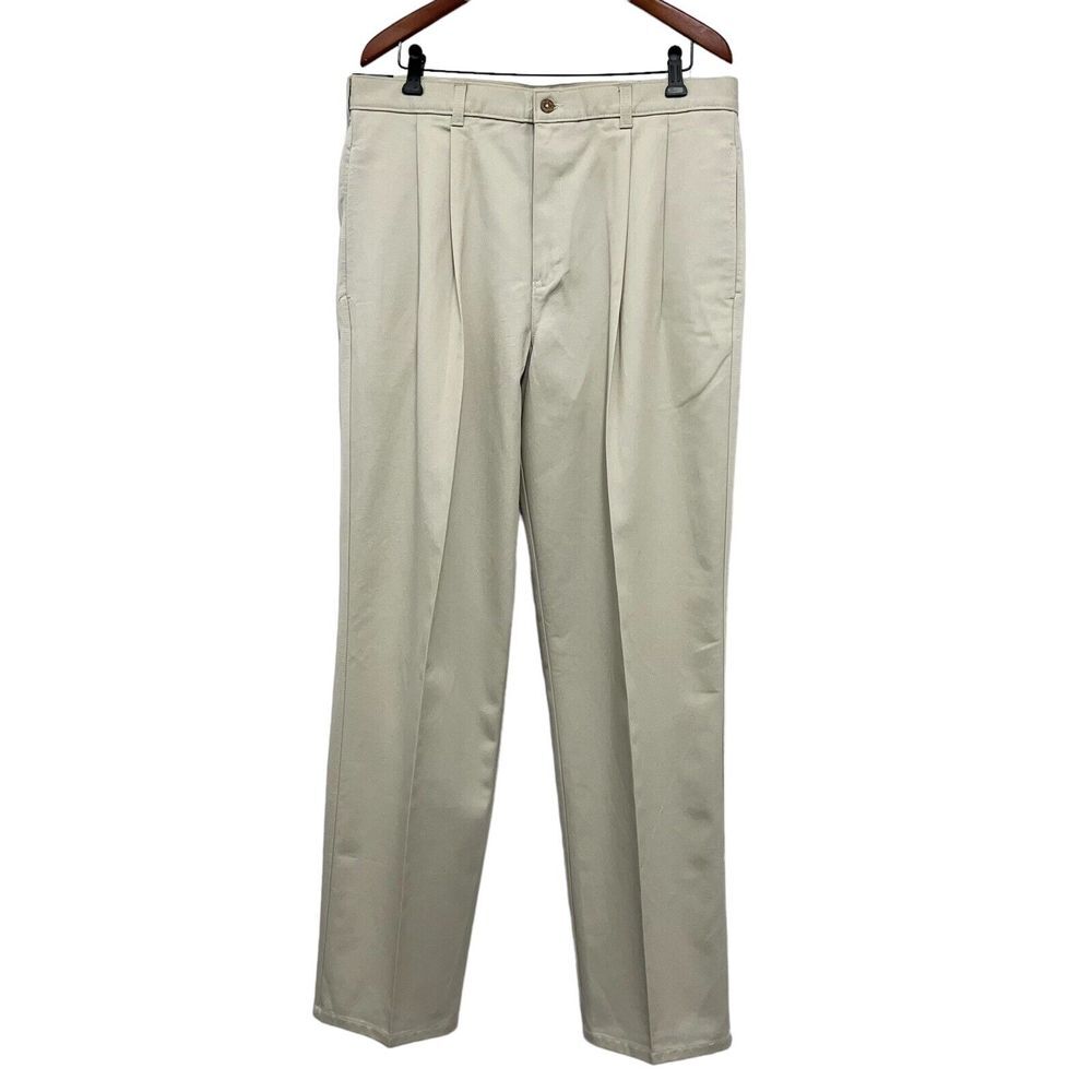 Duxbak Mens Relaxed Casuals Khaki Pleated Pants Wrinkle Resistant Vtg Size 36/32